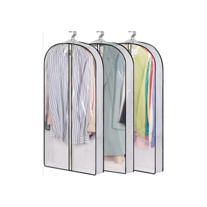 Gyermek ruhatároló zsákok 80 cm, 3 darabos készlet, átlátszó