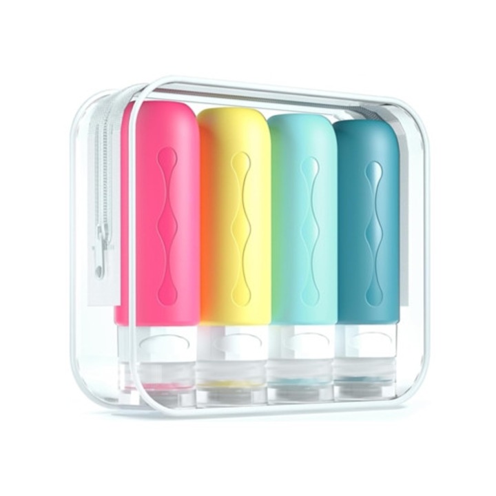 4 darabos szilikon utazó flakon készlet, 90ml, BPA-mentes, rózsaszín