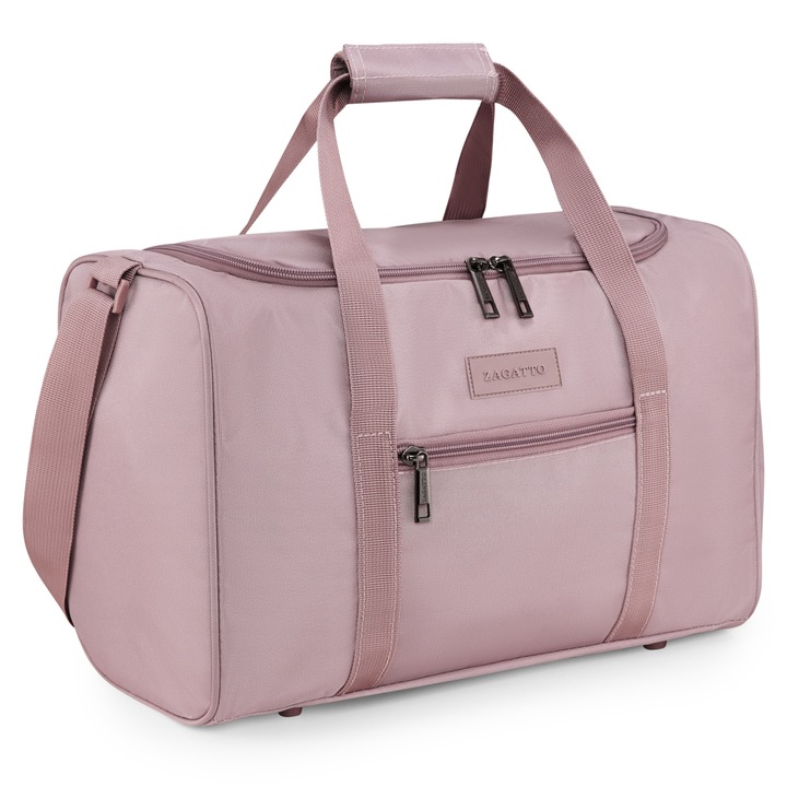 Geanta de voiaj, Zagatto® ZG1138, Bagaj de mana avion 40x20x25 cm Wizz Air & Ryanair, Codura Impermeabila, Usoara 400g, Picioare de protectie, Fixare troler, Roz