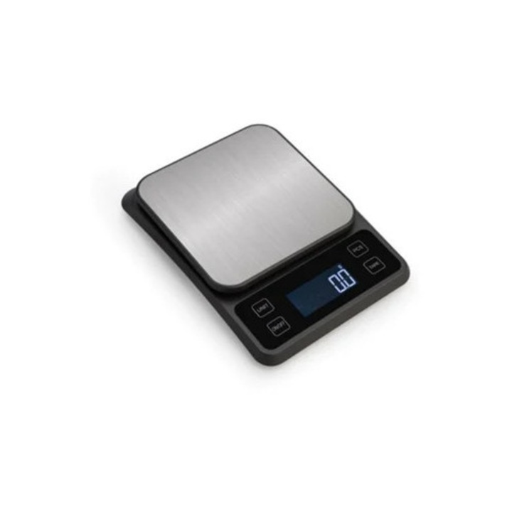 Digitális konyhai mérleg, rozsdamentes acél, 5kg/0.1g, fekete