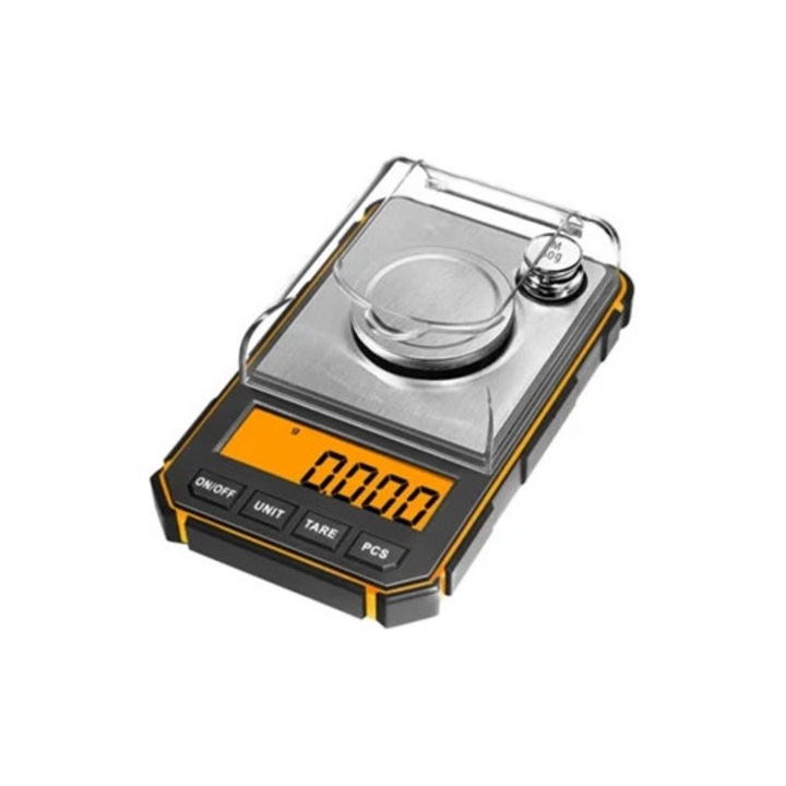 Cantar electronic digital, 50g, 0.001g, portocalie, include greutati de calibrare