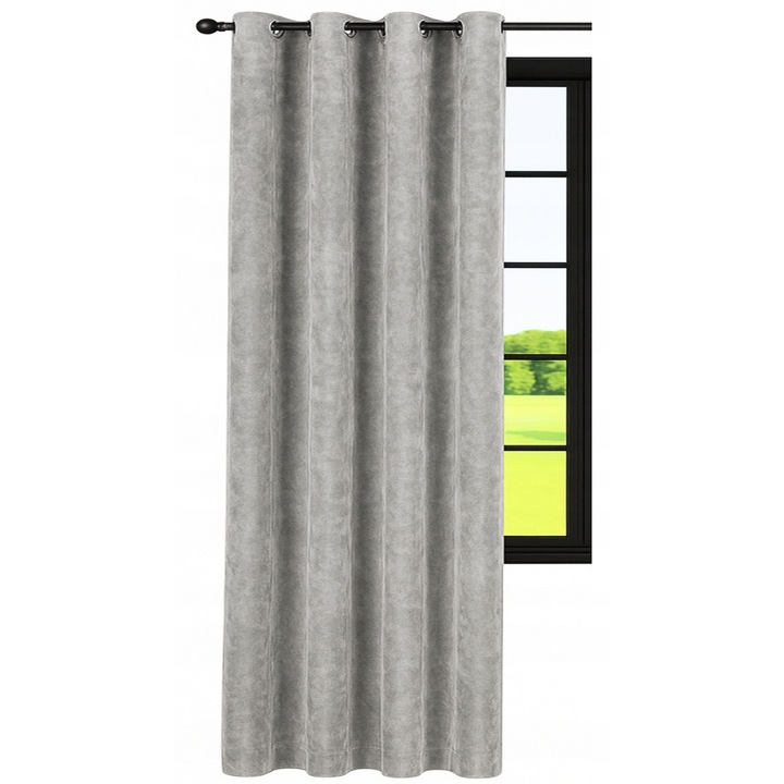 Draperie Gata Facuta, Now-Art, 140x160 cm, Catifea Velur, Inele Metalice, Gri