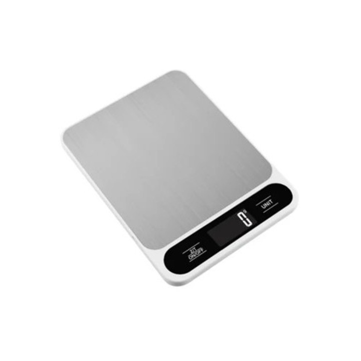 Konyhai mérleg, 5kg/0.1g, tára funkció, LCD kijelző, fehér