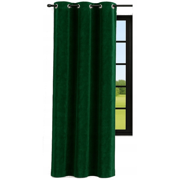Draperie Gata Facuta, Now-Art, Model Neted Clasic, 140x160 cm, 100% Poliester Catifea Velur, Prindere Simpla Pe Inele Metalice Pentru Galerie, Potrivita Pentru Living Dormitor Birou, Gramaj 210g/m2, Eleganta, Rezistenta La Cute, Design Lux, Verde Inchis