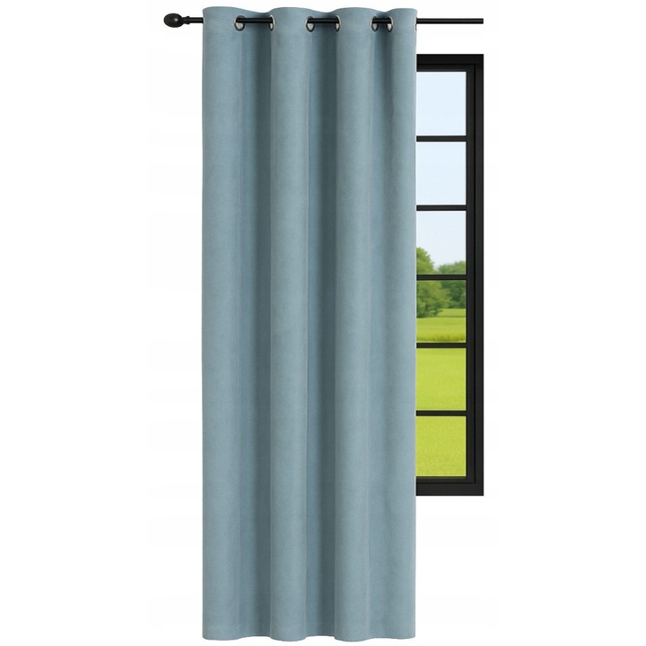 Draperie Gata Facuta, Now-Art, Model Neted Clasic, 140x220 cm, 100% Poliester Catifea Velur, Prindere Simpla Pe Inele Metalice Pentru Galerie, Potrivita Pentru Living Dormitor Birou, Eleganta, Rezistenta La Cute, Design Lux, Albastru Deschis