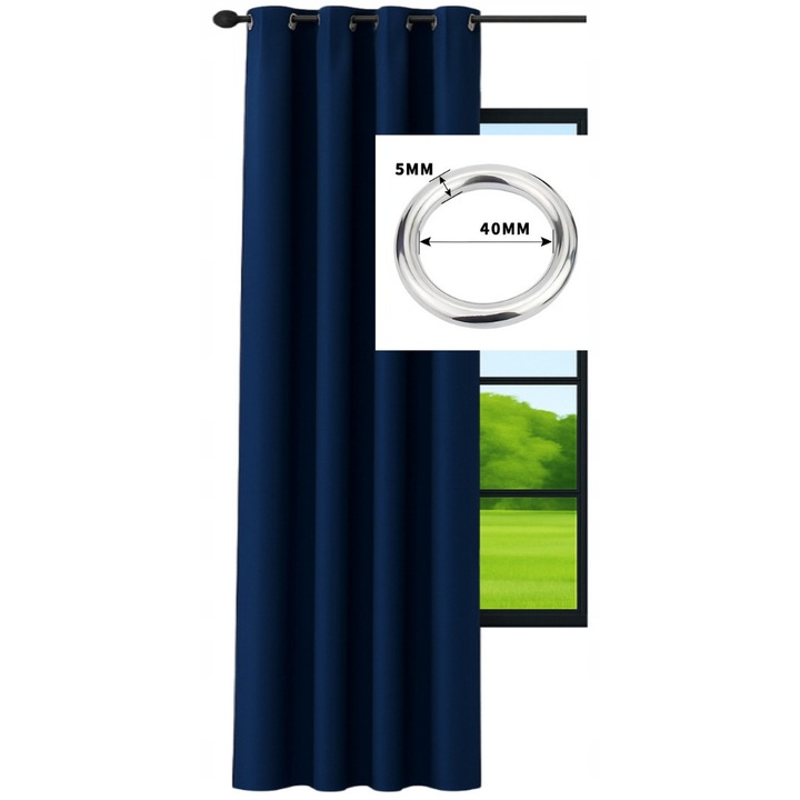Draperie Gata Facuta, Now-Art, Simpla Si Mata, 145x240 cm, Panama Stretch 100% Poliester, Prindere Cu Inele Pentru Galerie, Ideala Pentru Living Si Dormitor, Rezistenta La Sifonare, Nu Necesita Calcare, Design Modern, Acoperire Perfecta, Bleumarin