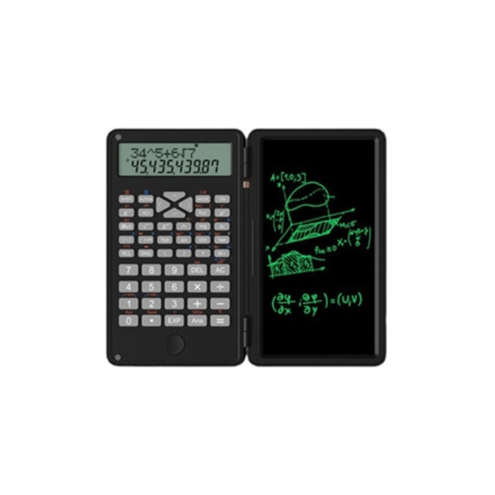 Научен калкулатор с бележник, 10-цифрен LCD дисплей, черен