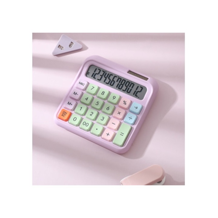 Настолен калкулатор 12 цифри, LCD дисплей, големи бутони, лилав