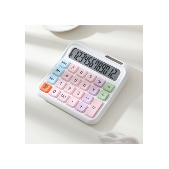 Настолен калкулатор с 12 цифри, LCD дисплей, големи бутони, бял