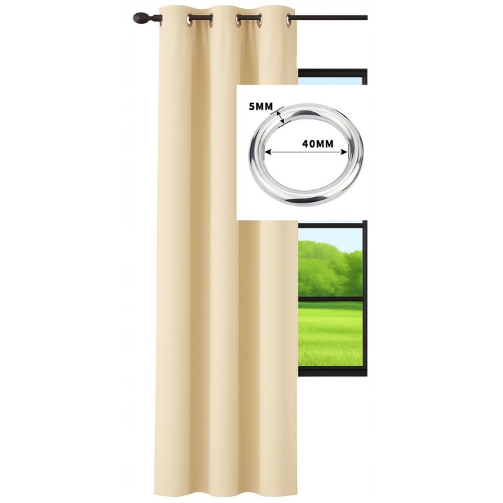 Draperie Gata Facuta, Now-Art, Simpla Si Mata, 145x180 cm, Panama Stretch 100% Poliester, Prindere Cu Inele Pentru Galerie, Ideala Pentru Living Si Dormitor, Rezistenta La Sifonare, Nu Necesita Calcare, Design Modern, Acoperire Perfecta, Bej