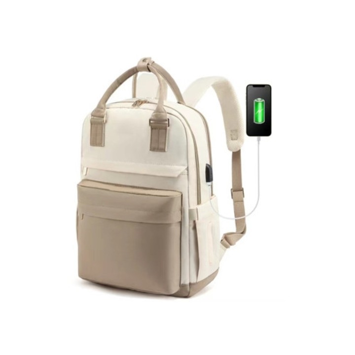 15 hüvelykes túrahátizsák, khaki, USB töltőporttal