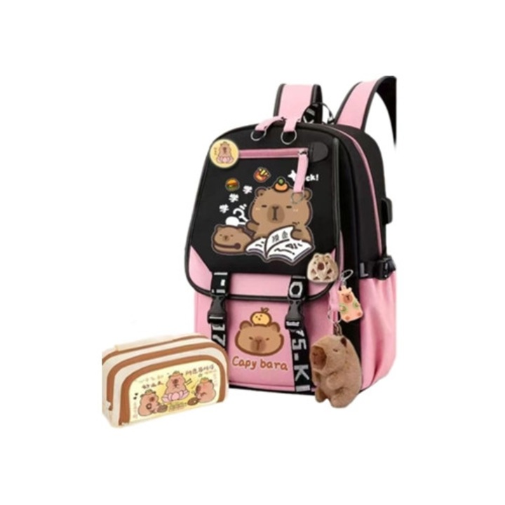 Set ghiozdan student, cutie pranz si penar, alb