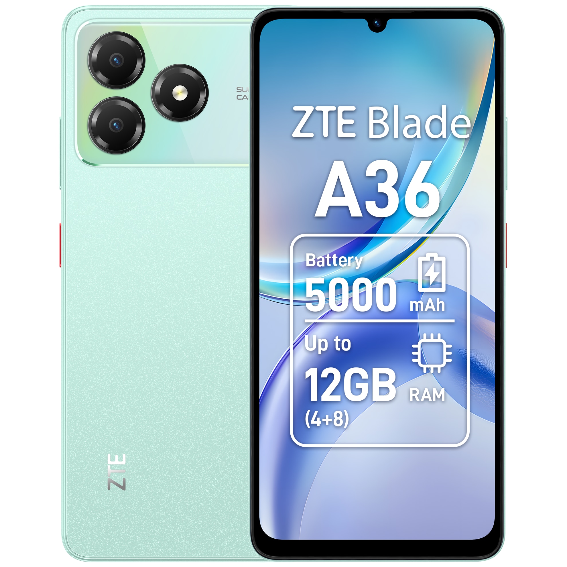 Telefon mobil ZTE Blade A36, Dual SIM, 4GB, 64GB, 4G, Green