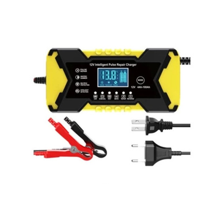 Зарядно за кола 12V 6A с LCD дисплей, жълто