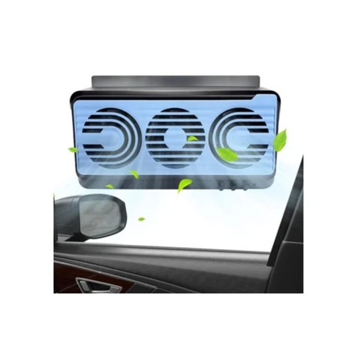 USB hordozható ventilátor napelemes burkolattal, szívó és fúvó funkcióval, fekete