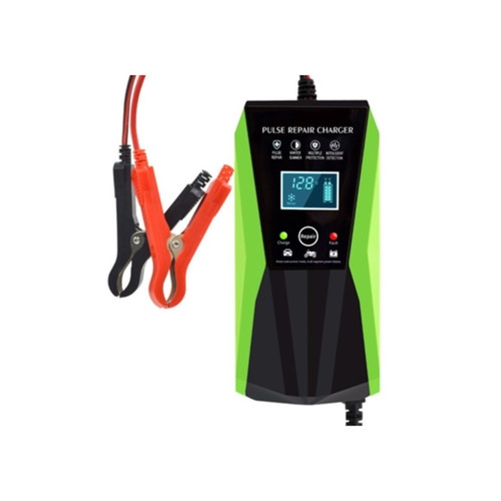 Зарядно за кола 12V, 10A, с LCD екран, за мотоциклети, автомобили и микробуси
