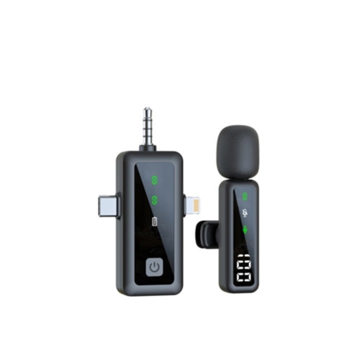 Microfon lavalier wireless cu anulare a zgomotului, set de doua, verde