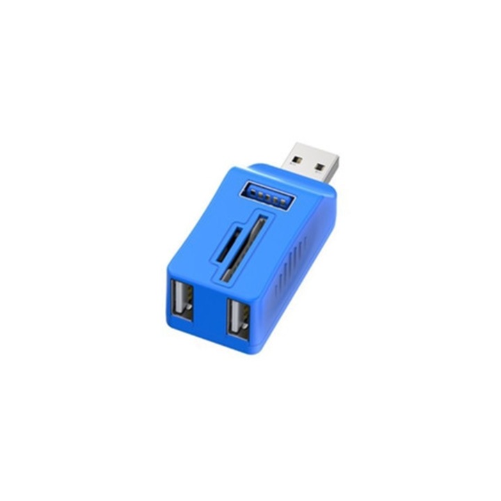 USB C elosztó 5 porttal, SD/Micro SD kártyaolvasó, 3.0/2.0, kék