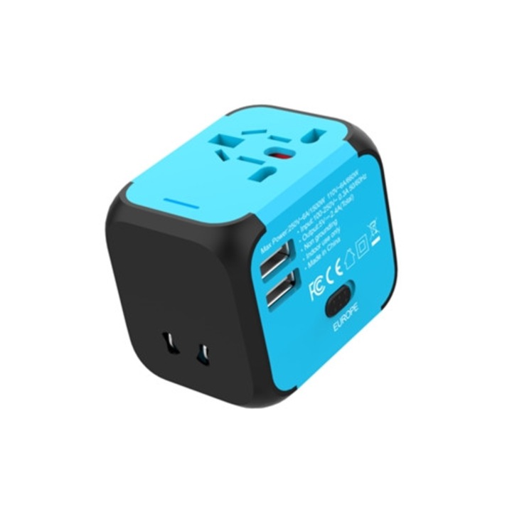Пътен адаптер с 2 USB порта, многоцветен