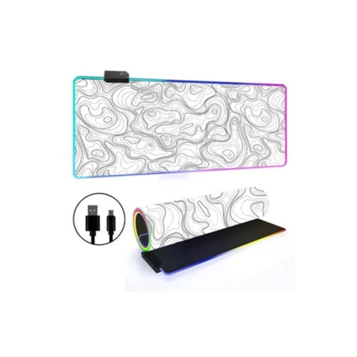 Mousepad RGB Mare Contur Topografic, 300x600x3mm, Stil 2