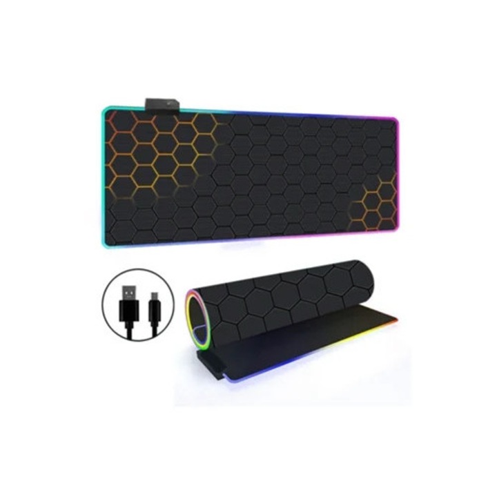 Mouse Pad RGB, 14 moduri de iluminare, 300x700mm, baza antiderapanta