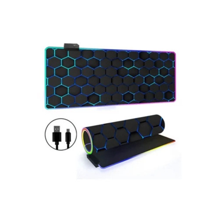 Mousepad cu 14 moduri de iluminare RGB, baza antiderapanta, 300x600mm