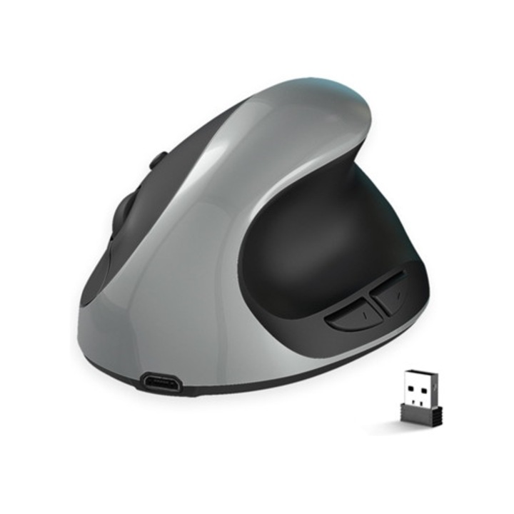 Mouse vertical 2.4g, 6 butoane, 3 DPI ajustabili, gri