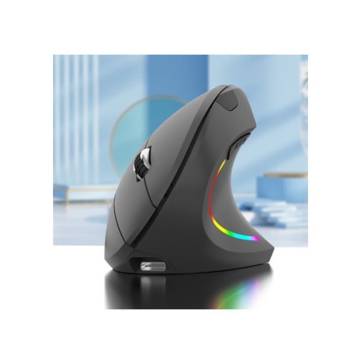 Mouse vertical wireless 2.4GHz, port Type-C, gri argintiu