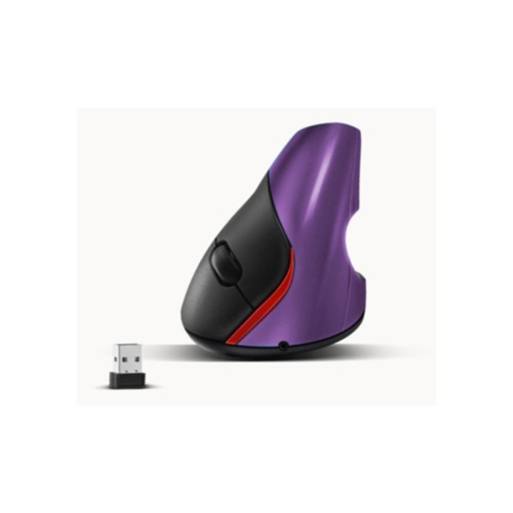 Вертикална мишка с 5 бутона, 2.4GHz, оптична, USB, лилава
