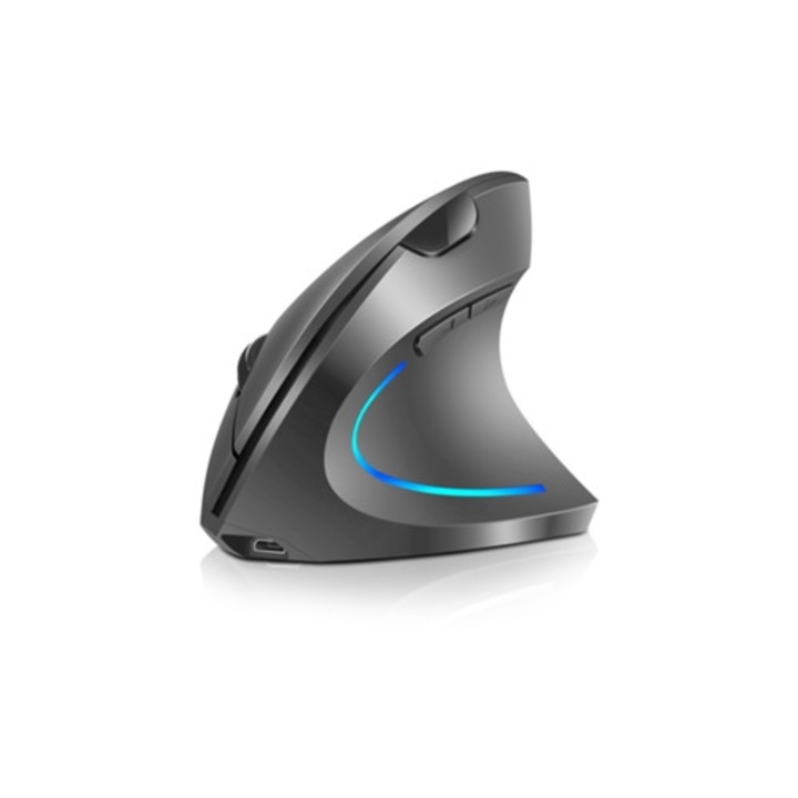 Mouse vertical 2.4GHz, 4 DPI ajustabili, 6 butoane, gri