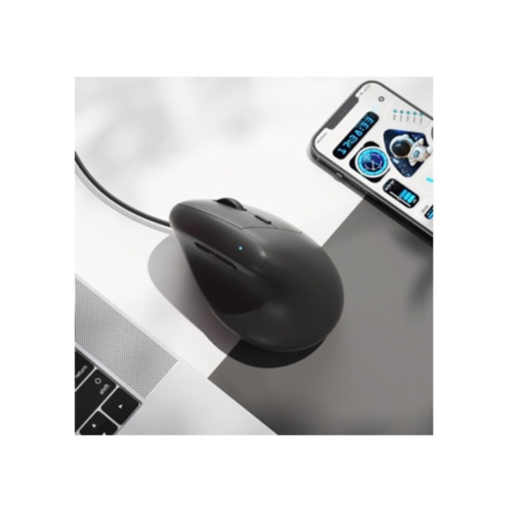 Mouse vertical cu interfata USB, 4 DPI ajustabili, negru