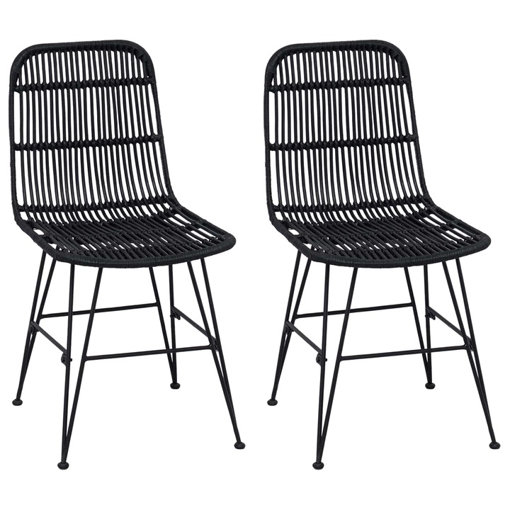 Set Scaun de dining 2 pcs vidaXL, Negru, 41 x 55 x 85 cm, Rattan si otel