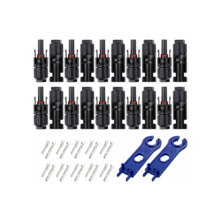 Set 10 perechi conectori Mc4 pentru sisteme fotovoltaice, accesorii cablu solar, impermeabili, negru