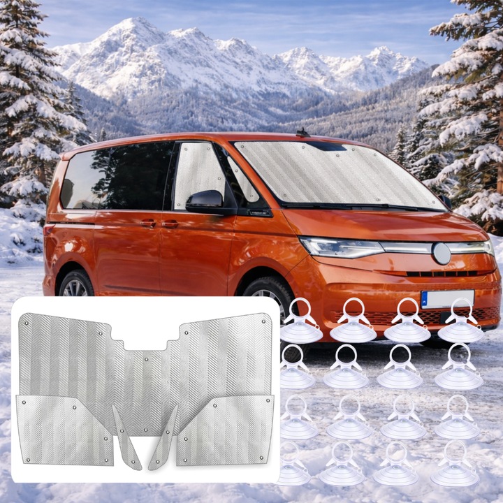 Volkswagen Multivan T7 2021–2026 hőszigetelő autó napellenző készlet, 3 darabos, UV-védelem, összecsukható, ezüst/szürke