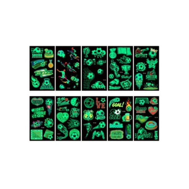 Tatuaje temporare fotbal, luminoase, set, usor de aplicat si indepartat, multicolor