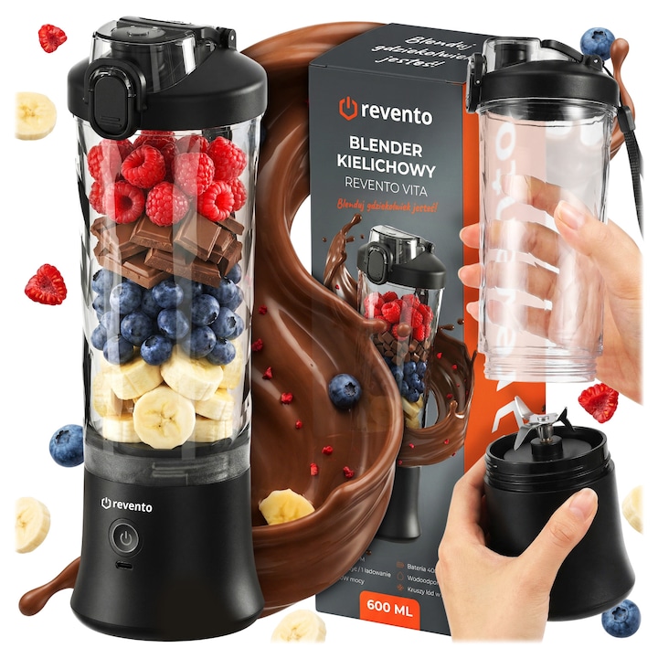Blender RAF profesional 2 in 1 R.2809-B, 2400W, 2.5L, 23000 RPM, 6 lame inox, control viteza variabil, functie Pulse, cu rasnita inclusa, negru