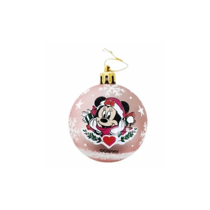 6 darabos Minnie Mouse karácsonyi gömb szett, műanyag, rózsaszín, O 8 cm