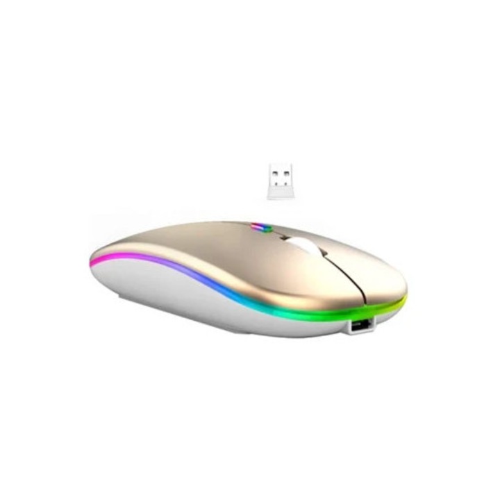 Mouse wireless ultra-subtire, sensibil, cu zgomot redus, 2.4G, dual-mode, auriu