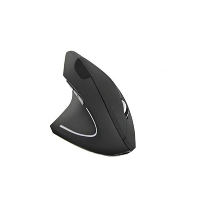 Mouse vertical wireless 2.4Ghz pentru stangaci, ergonomic, reincarcabil, negru
