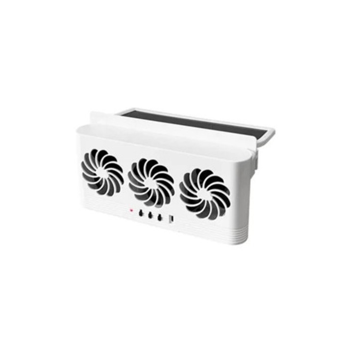 Hordozható napelemes ventilátor autóablakhoz, 3 légkimenet, fehér