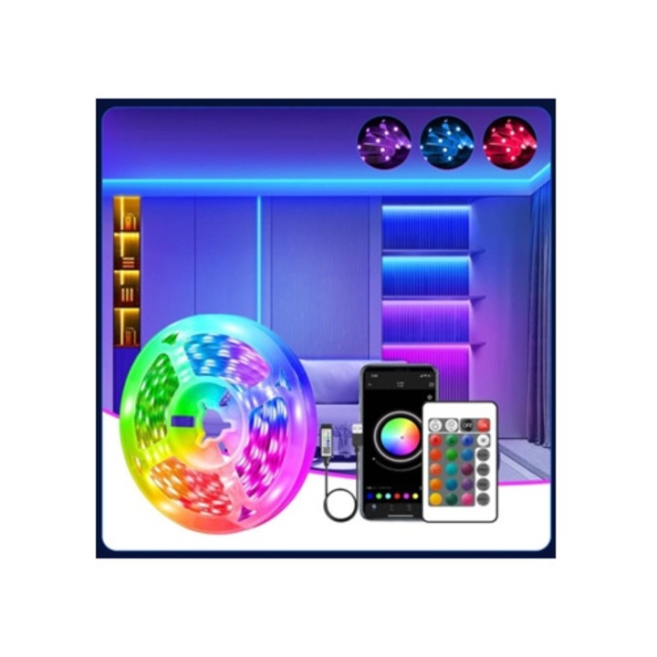 RGB LED ленти 16 фута, променящи цвета си, синхронизация с музика, управление чрез приложение и дистанционно