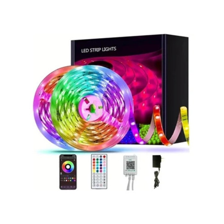 RGB LED ленти 20м, управление чрез приложение и дистанционно, синхронизация с музика