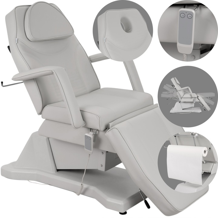 Pat cosmetic electric Laris, reglaj inaltime 60–85 cm, spatar si suport picioare reglabile, orificiu fata, 180 kg, 1 motor, gri, Habys