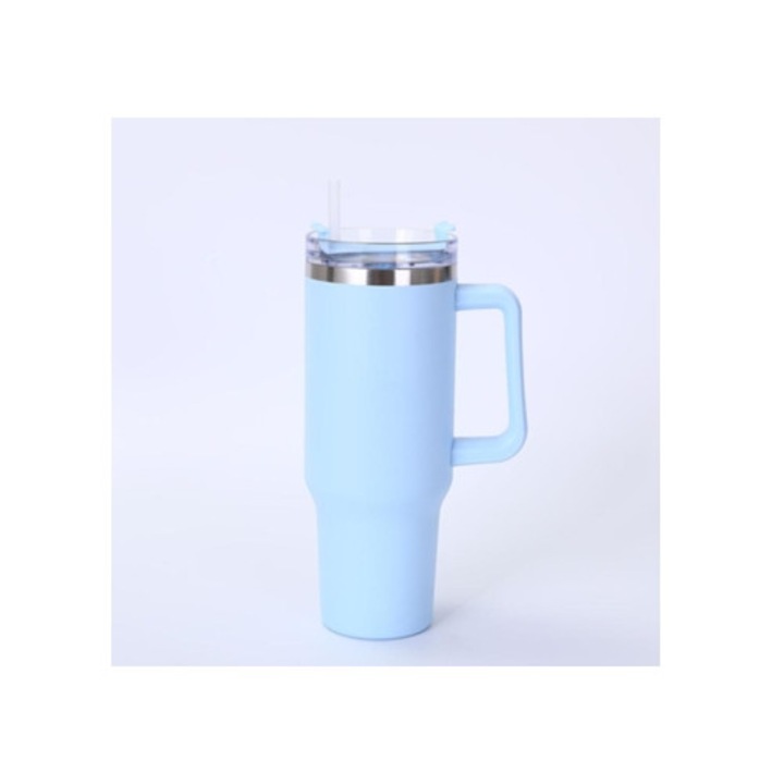 Термос от неръждаема стомана 40oz, голям капацитет, със сламка, светлосин