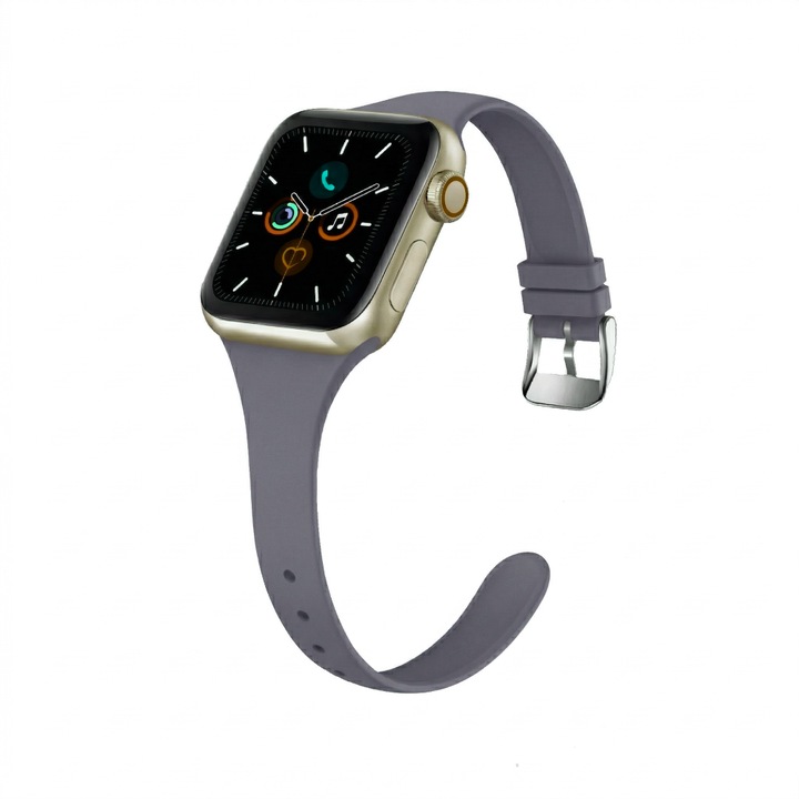 Szilikon szíj Apple Watch-hoz, állítható, ezüst fém csat, sötétlila, 38/40/41/42 mm