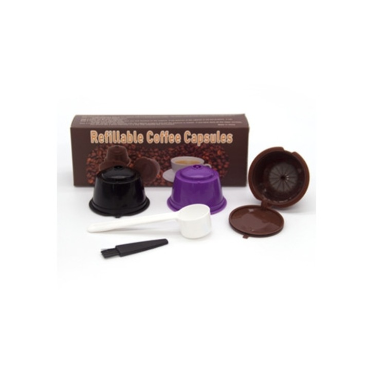 Capsule reutilizabila pentru cafea, set de 3, pentru aparate Nescafe Dolce Gusto, mov, maro, negru
