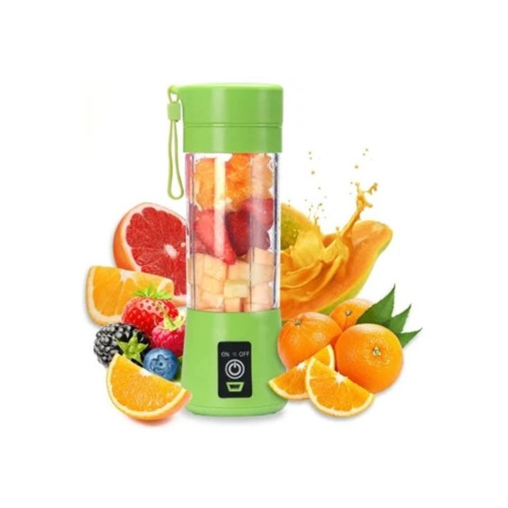 Преносима електрическа бутилка за сок 500ml, 6 остриета, USB презареждаема, зелена