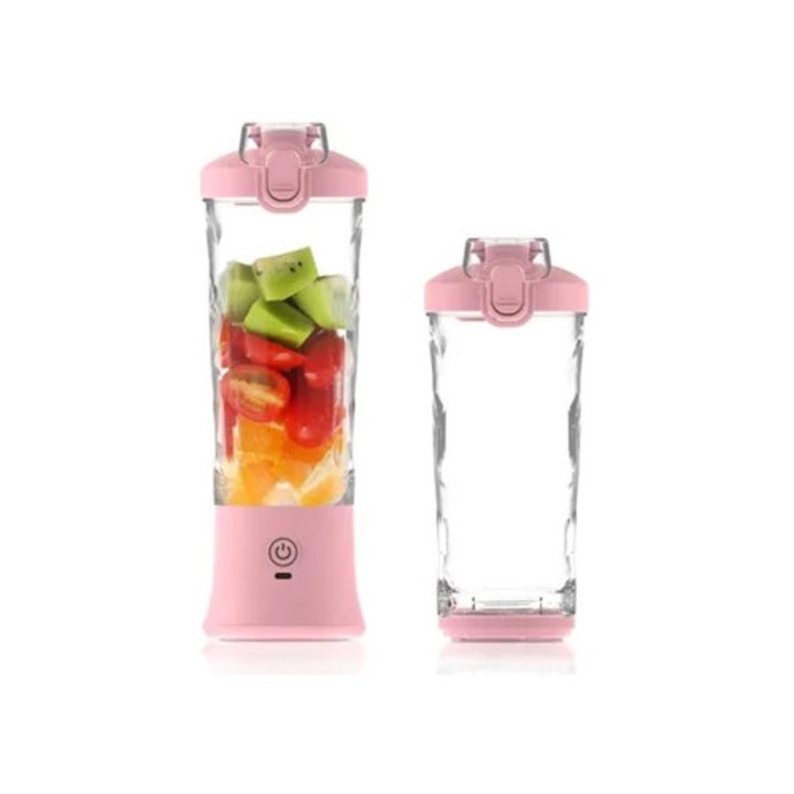 Hordozható turmixgép, 20oz, USB-C, kis pohár gyümölcslevekhez, BPA-mentes, rózsaszín