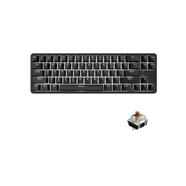 Tastatura mecanica ergonomica cu fir/Bluetooth, 68 taste, comutatoare albastre/negre/maro/rosii, set