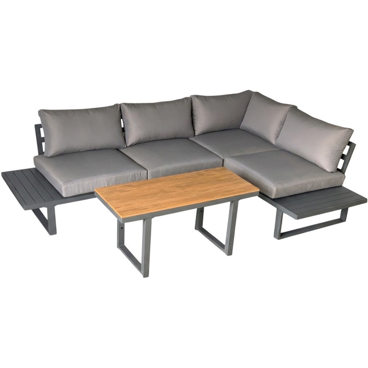 Set mobilier gradina Bogota coltar modular, 2 canapele si masa reglabila, aluminiu, 160x70x79 cm, gri